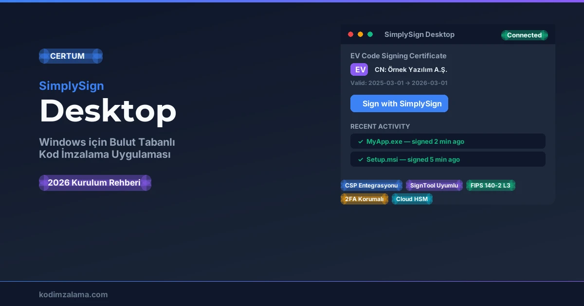 Certum SimplySign Desktop Windows Kod İmzalama Uygulaması